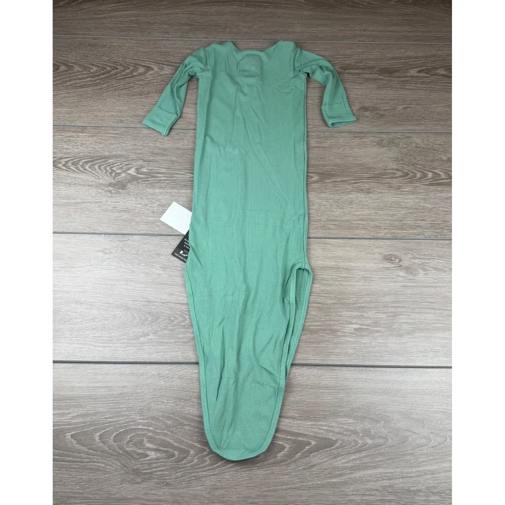 Sweet Bamboo Unisex Baby Knotted Gown Ribbed Henley Green OS